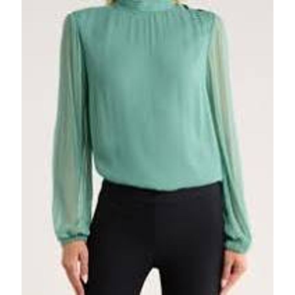 Derek Lam 10 Crosby Nadja Blouse Juniper Green Teal S Mock Neck Luxe Chic NEW - Picture 5 of 8